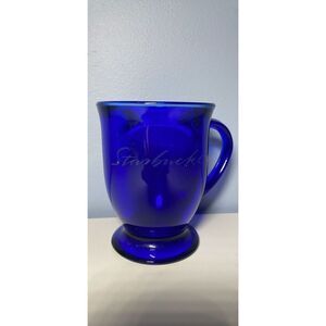 Starbucks Cobalt Blue Anchor Hocking Etched Pedestal Mug